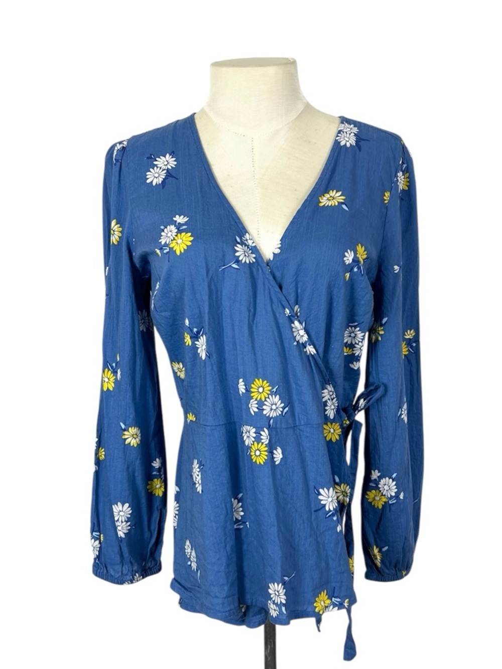Old Navy Blouse Womens Medium Wrap Front Tie Waist Cottagecore blouse top Blue